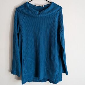 Soft Surroundings Blue Waffle Knit Cowl Neck Sweater Top Women's Size Large